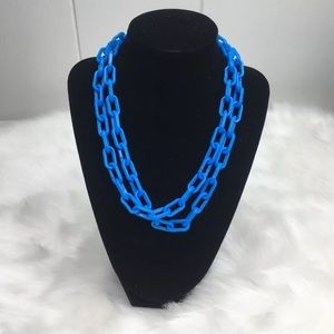 Vintage 80 Blue Plastic Charm Chain Link Necklace